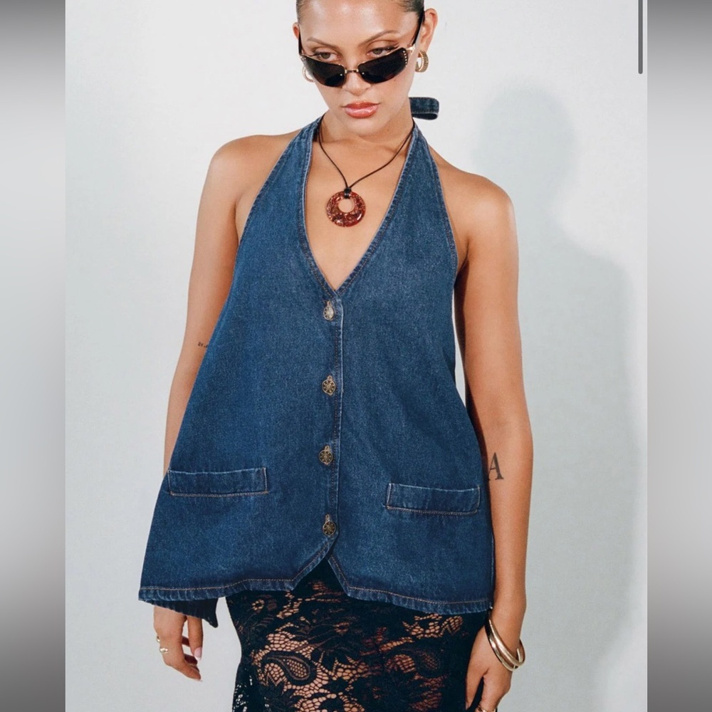 Princess Polly Dark Blue Denim Halter Top